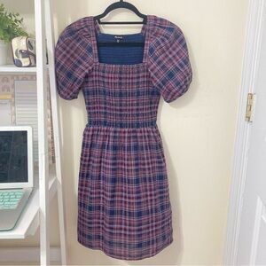 Madewell Dress Smocked Plaid XXS perfect condition
